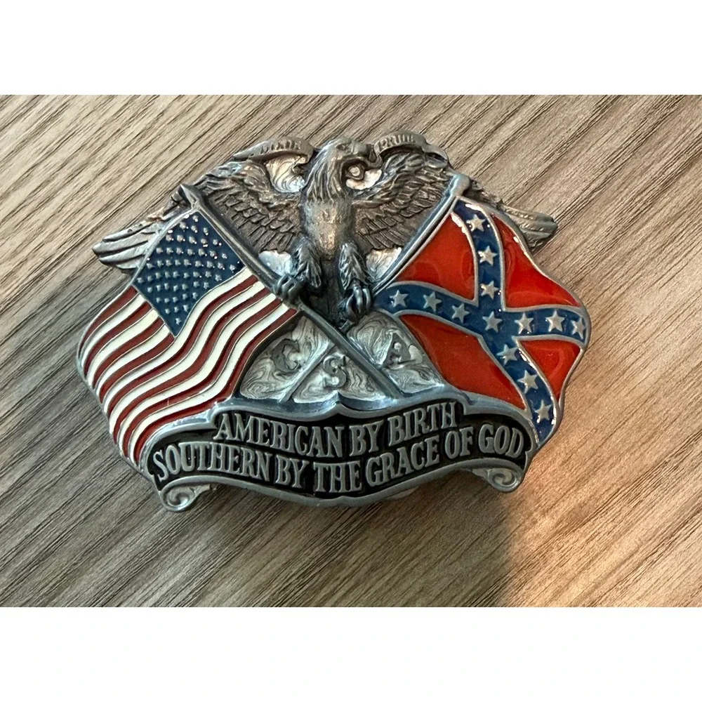 Vintage 1987 Siskiyou Belt Buckle American By Birth Southern By Grace Of God
